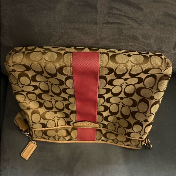 Coach Tan/Brown Crossbody Bag with Pink Center Stripe - Picture 4 of 10